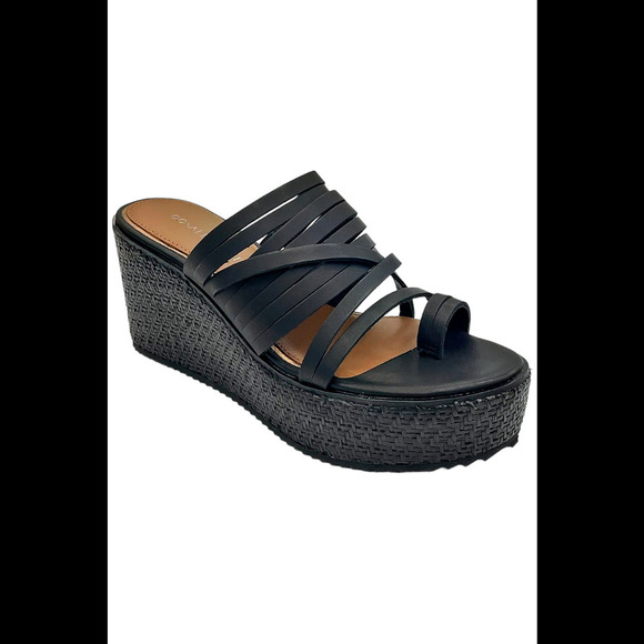 Donald Pliner Women's Ithaca Calf Slip-On Wedge Sandals Black - Medium - Picture 1 of 3